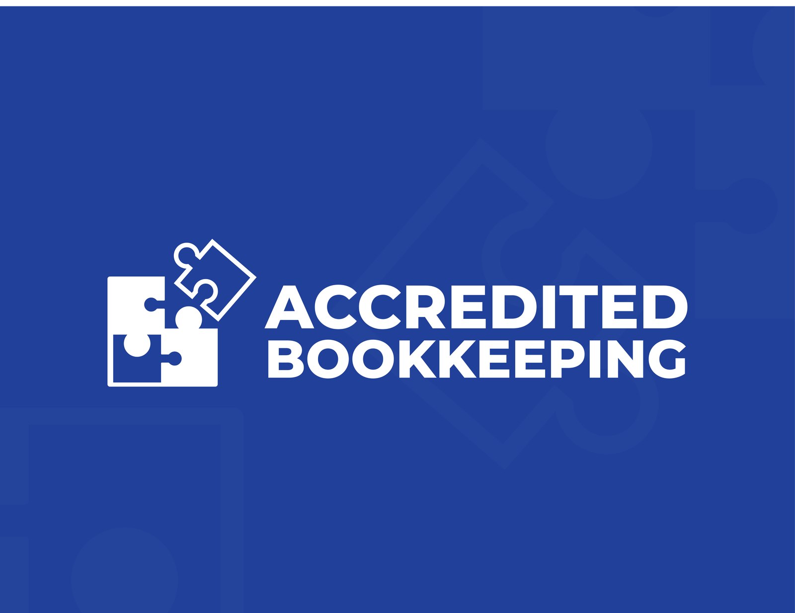 Accredited Bookkeeping logo lockup on royal blue background