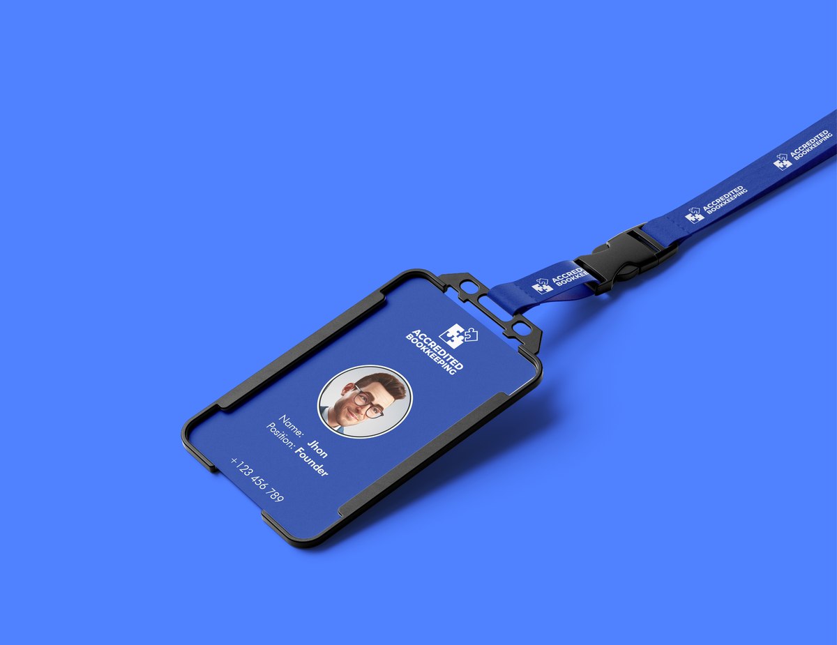 Accredited Bookkeeping ID card and lanyard mockup