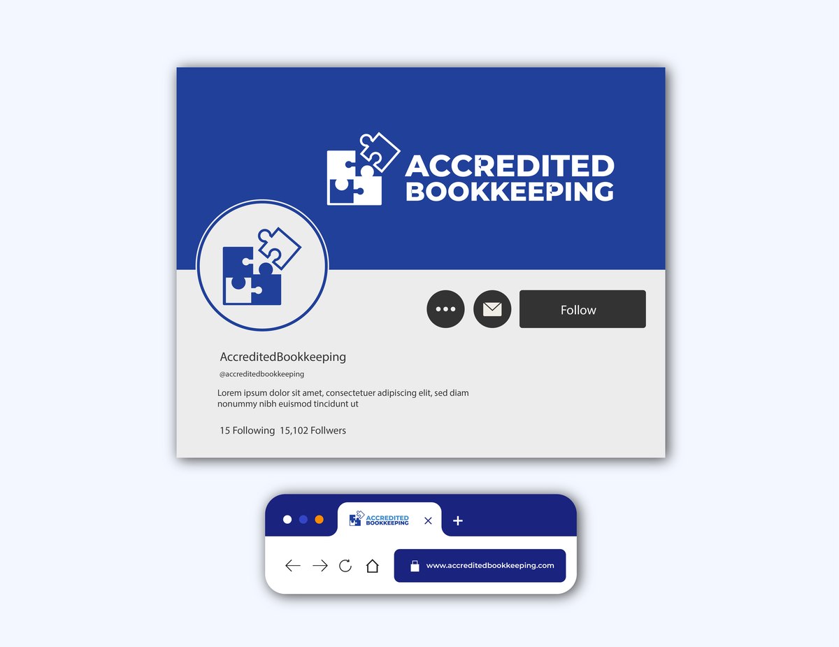 Accredited Bookkeeping social media profile and browser tab mockup