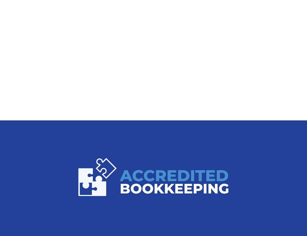 Accredited Bookkeeping logo lockup and icon on white and blue background