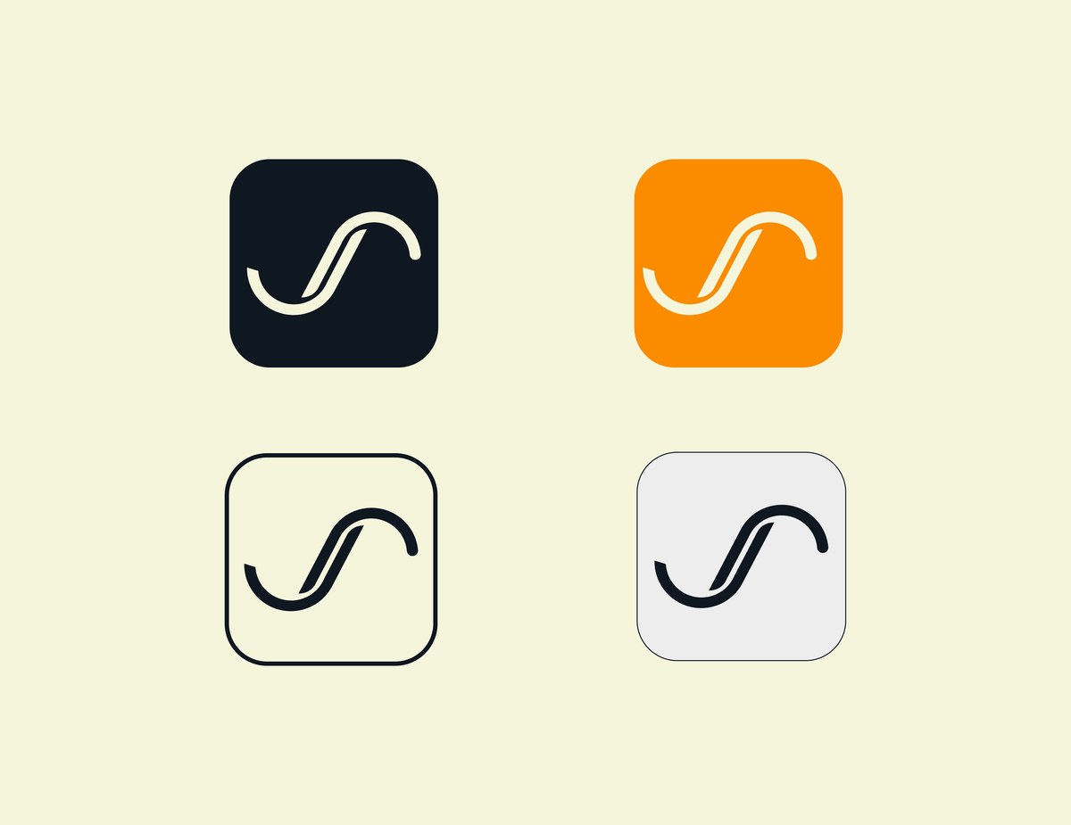 Justsudz icon in dark, orange, outline, and neutral variations