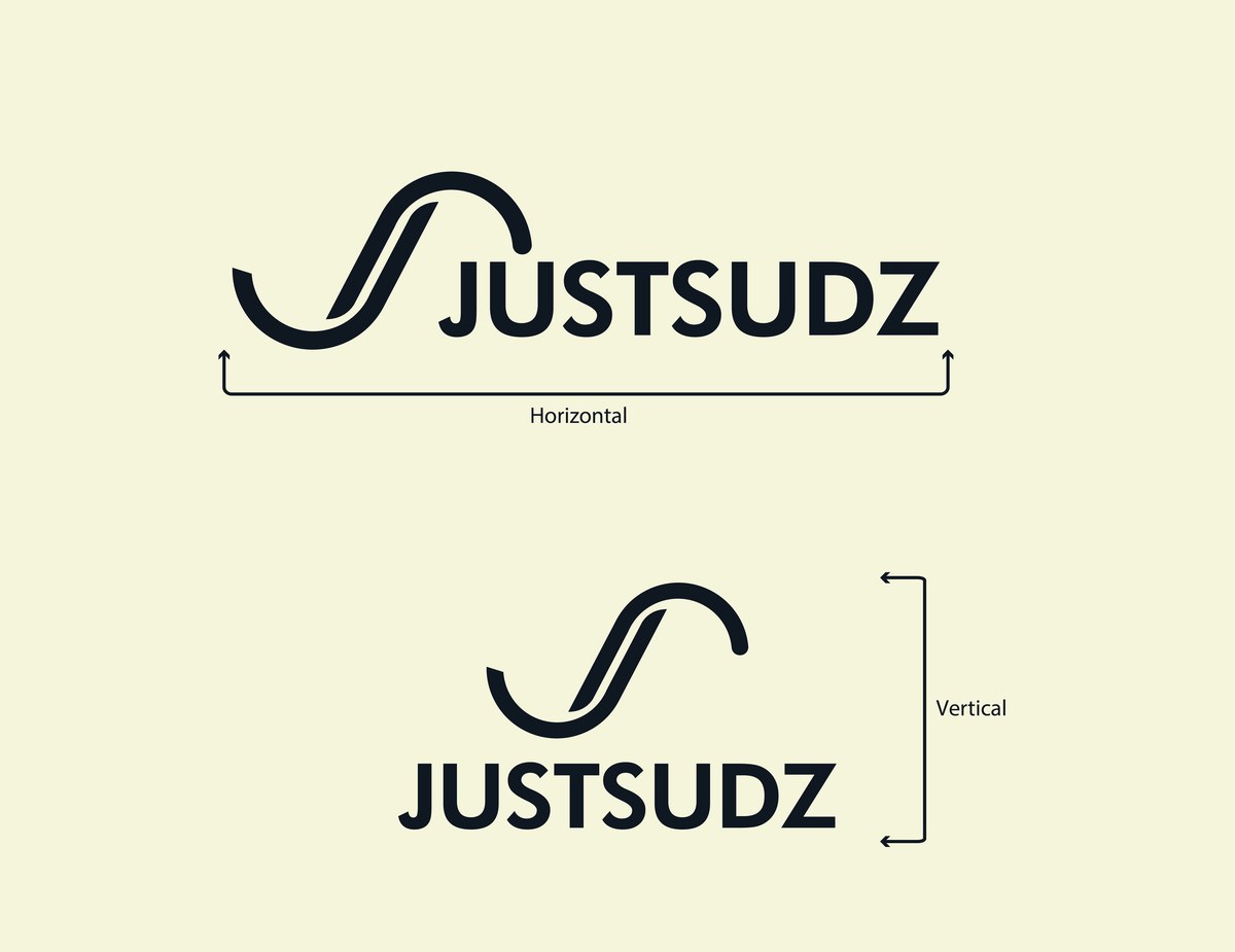 Horizontal and vertical lockup spacing for the Justsudz logo