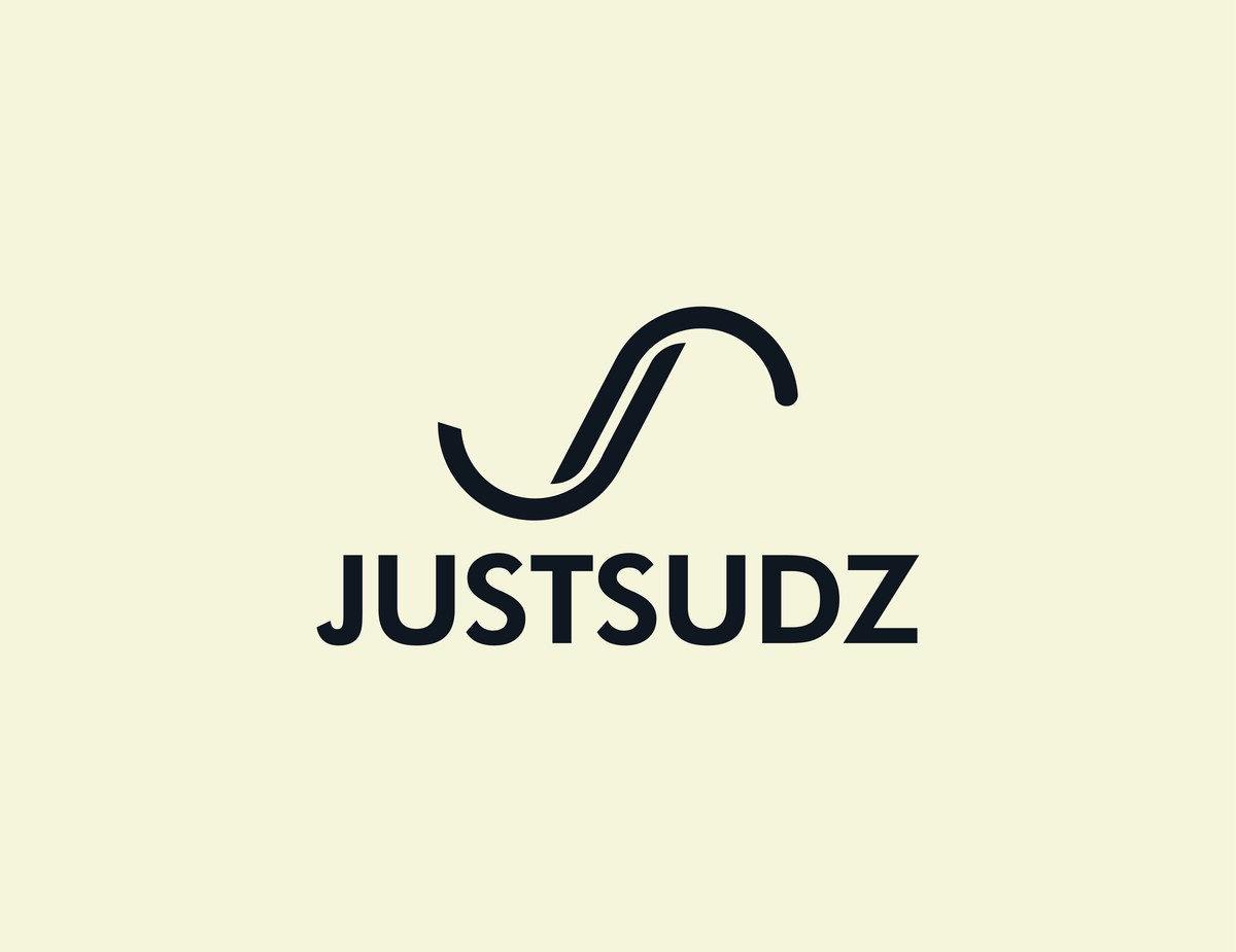 Justsudz logo lockup, dark on cream