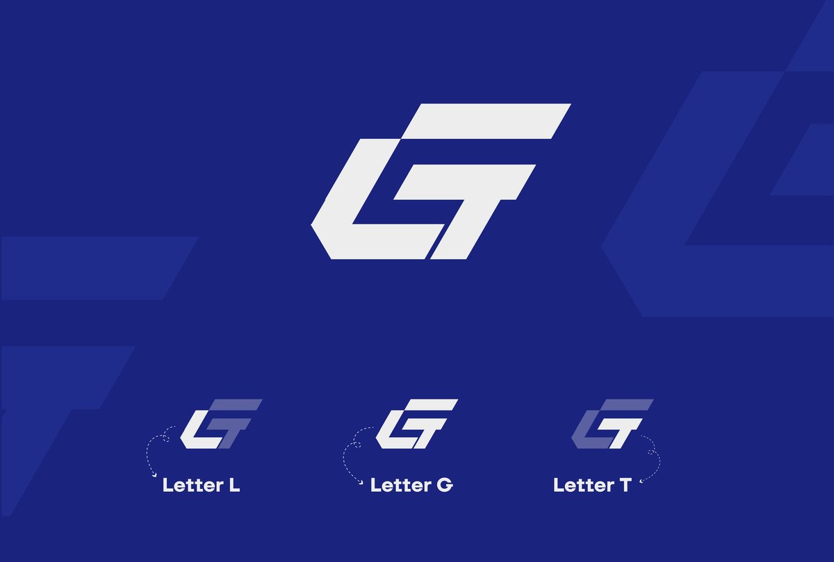 Construction of the L, G, and T monogram from the Lala G Traders wordmark