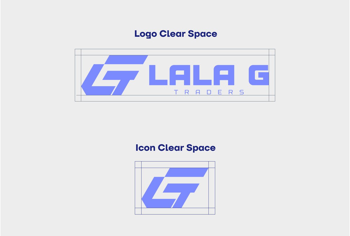 Clear space and exclusion zone rules for the Lala G Traders logo and icon