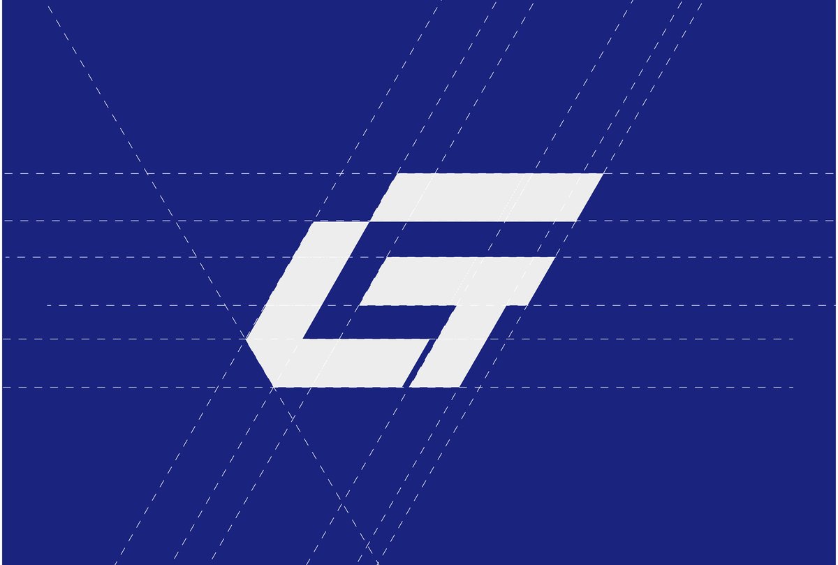 Grid and angle construction of the Lala G Traders monogram