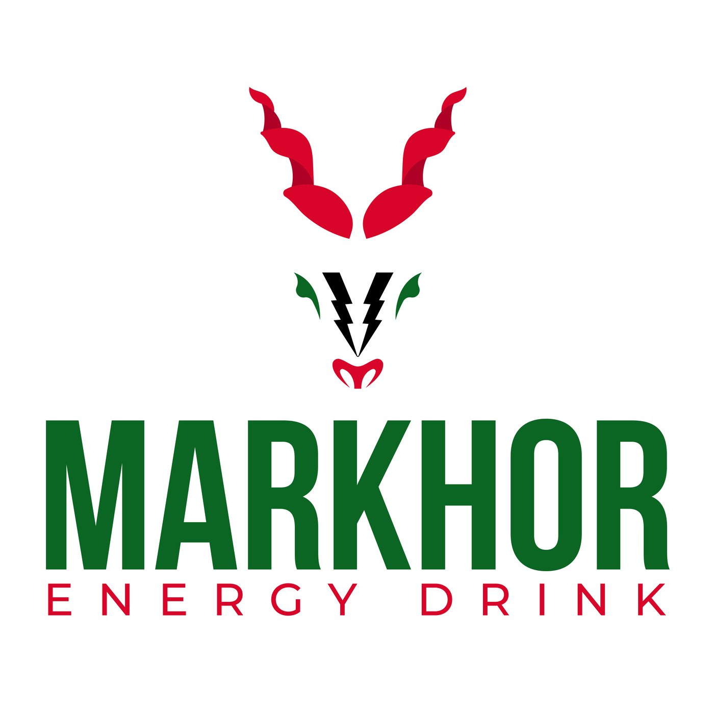 Markhor Energy Drink logo lockup in green and red