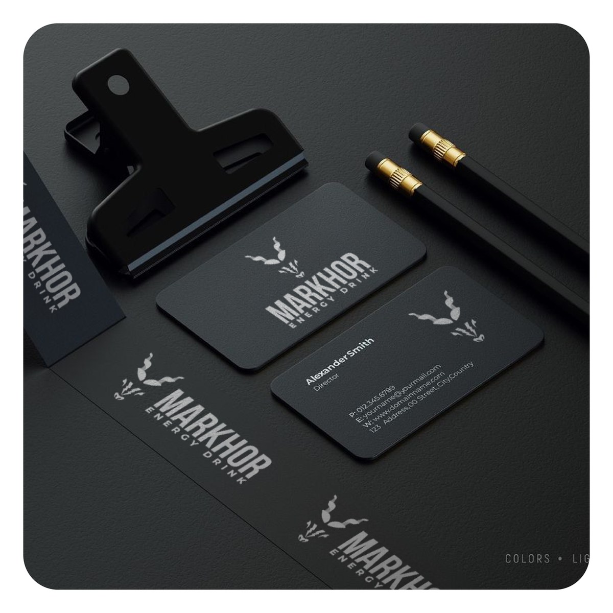 Markhor Energy Drink business card mockup