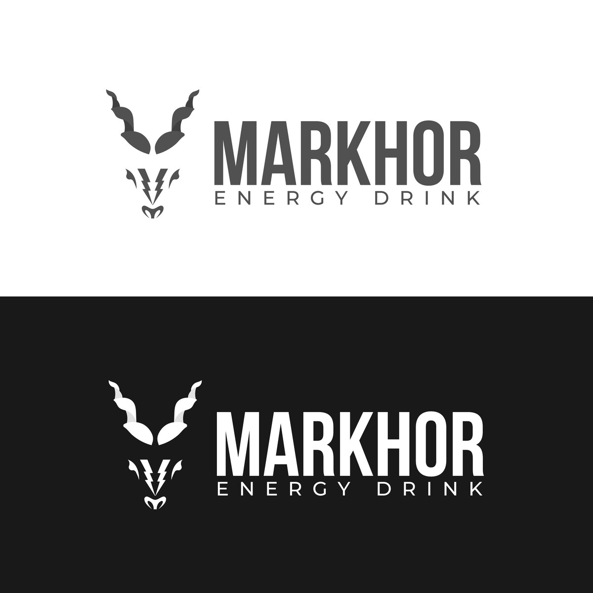 Markhor Energy Drink logo on white and black backgrounds
