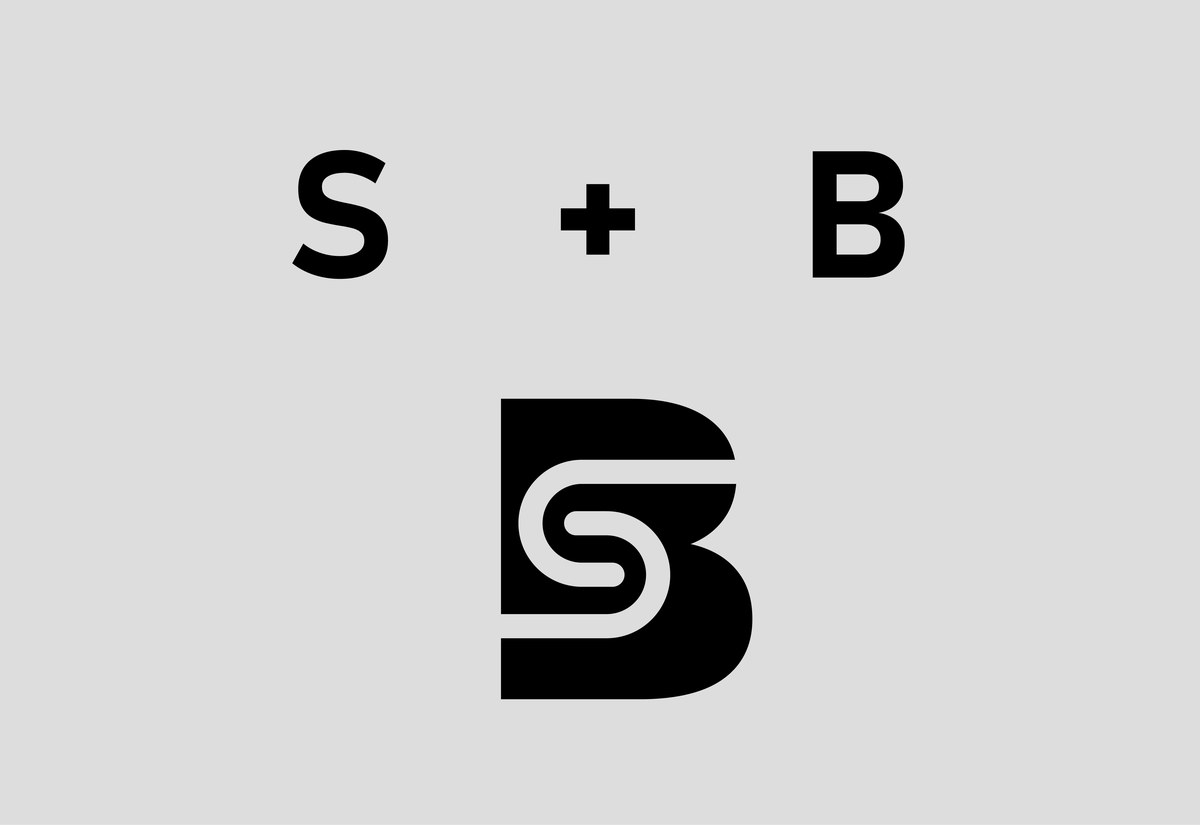 Breakdown of the Shami.B monogram showing letters S and B merging into one stroke